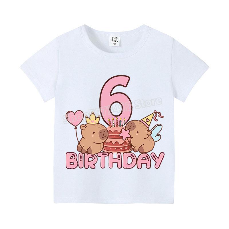 Capybara Child Casual Shirts Cotton Clothes Summer Short Sleeve White T-shirt Tee Anime Top Cute Shirt Cartoon Boy Girl Clothing
