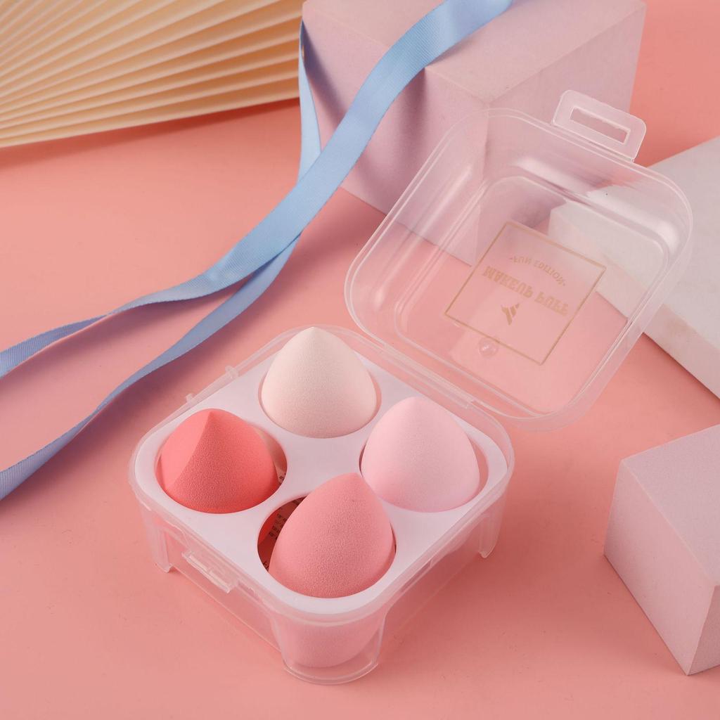 Sada Beauty Blenderů bez latexu: Houbičky na make-up ve tvaru kapky s úložným boxem - 4 houbičky s vysokou elasticitou