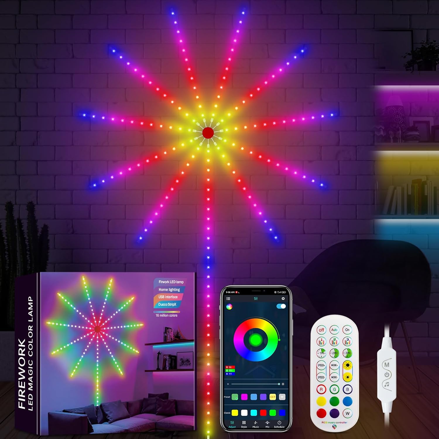 

Rgbic Firework Led Strip Light Bluetooth Neon Strip APP Led Lights Usb 5V Led Strips Christmas Party Decoration