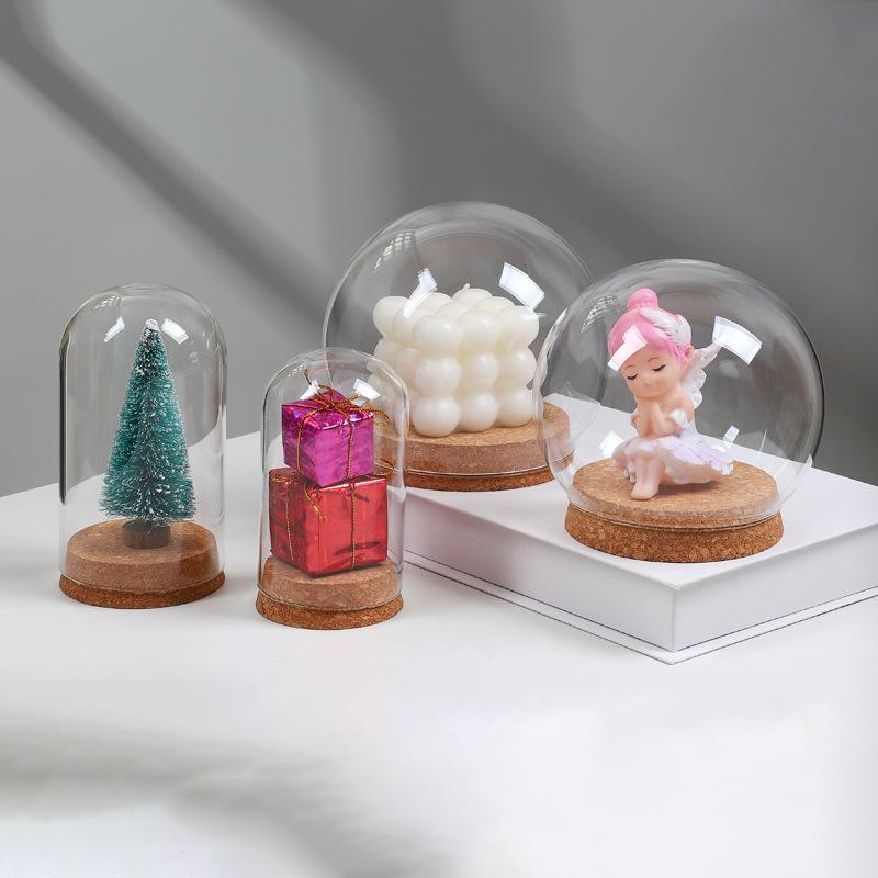 Customizable Modern Design Handmade Clear Glass Bell Jar Bell Dome Wooden Cork Base Tabletop Vase for Decorative Use DIY