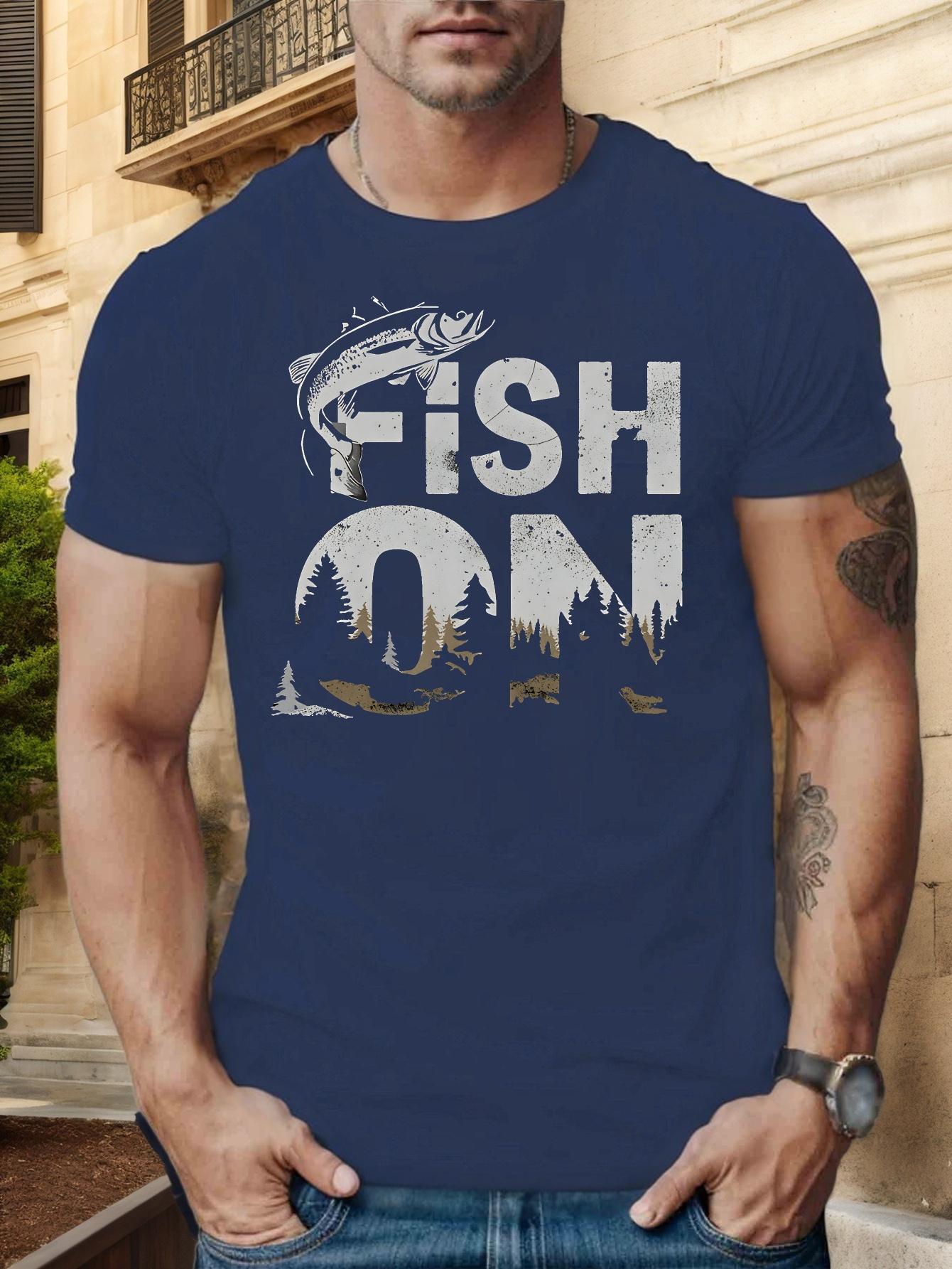 629 Cotton Blend T-shirt - Summer Casual & Sports Wear with Fish On Graphic Print XXXL