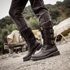 Menn Britiske Retro Boots Rund Toe Skinnstøvler Motocycle Boot Snøring Høy Topp Sko