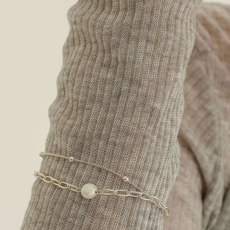 

J.Lauren Pearl Two-Line Silver Chain Bracelet B0977 single type