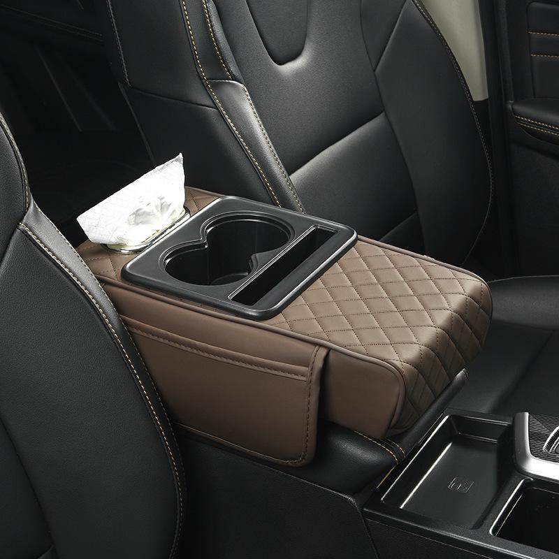 Car Central Armrest Storage Pad with Tissue Box & Cup Holder