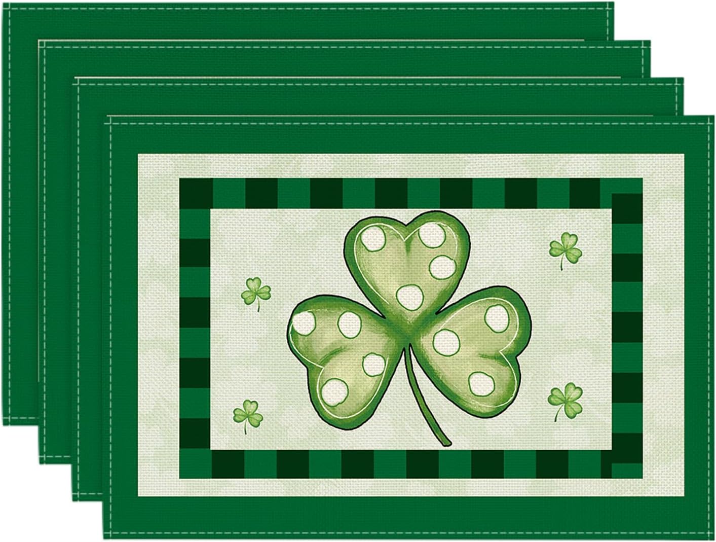

St. Patrick s Day Quotes Green Placemat for Dining Table, 12 x 18 Inch Lucky Clover Shamrock Holiday Rustic Washable Table Mat Set of 4 4pcs-12x18