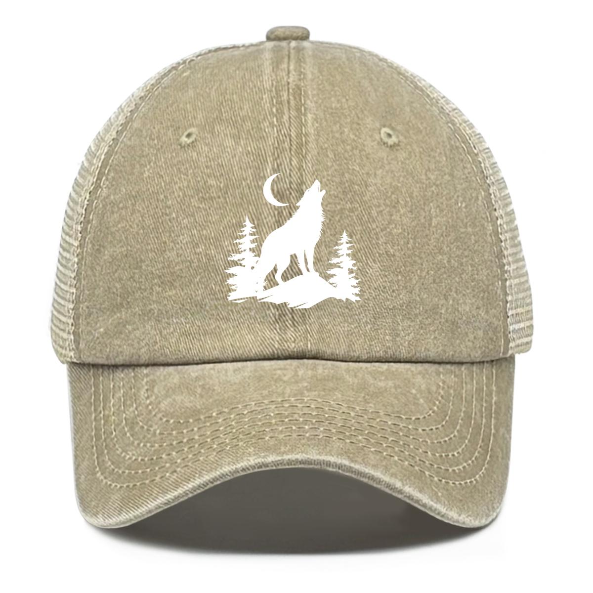 

Кепка-кнопка с принтом волка и луны, плоская кепка, всесезонная, с регулируемой пряжкой и сетчатой вставкой в стиле хип-хоп as the picture хаки