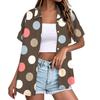 Women's Casual Loose Fit Short Sleeve Button Down Shirt Polka Dot Print Collared Blouse Lightweight Summer Top