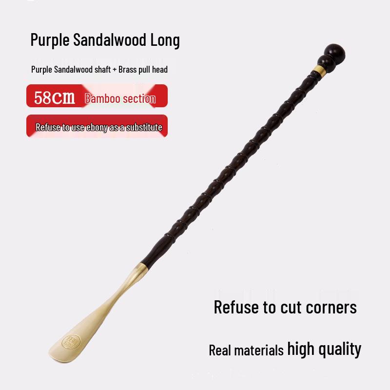 Pterocarpus Santalinus Premium Brass Shoehorn with Long Handle - Easy Lift for Pregnant Women