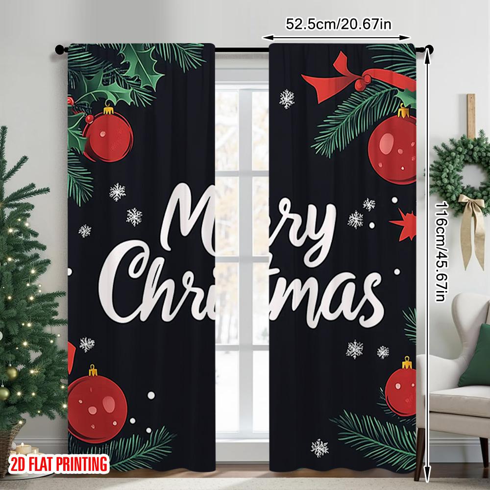 2pcs 2D flat printing Merry Christmas Window Curtains Merry Christmas leaves Durable 100% Polyester Fabric Without Electricity