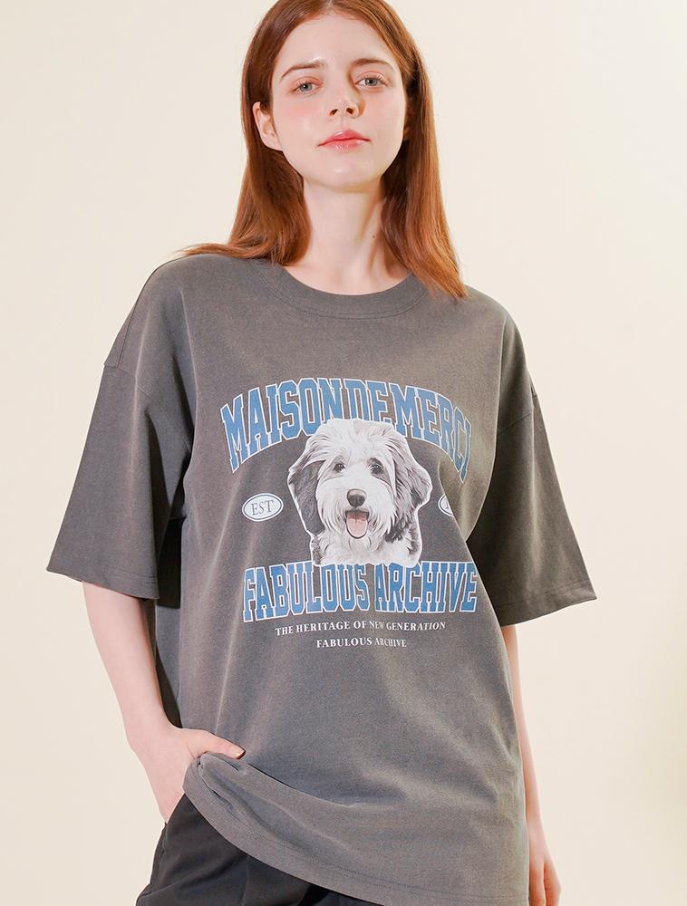 LA MAISON STUDIO Unisex Puppy Pigment Logo Smoky Short Sleeve T-Shirt Charcoal (Fcf2Ts419M)