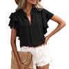 Women's Color V-neck Casual Double Layer Sleeves Color Shirt Top