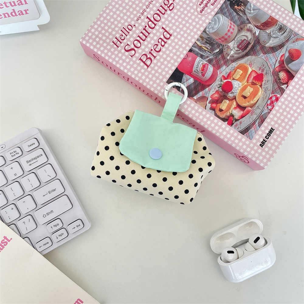 Cute Earphone Bag Plaid Mini Makeup Bag Multifunctional Floral Organizer Bags Student