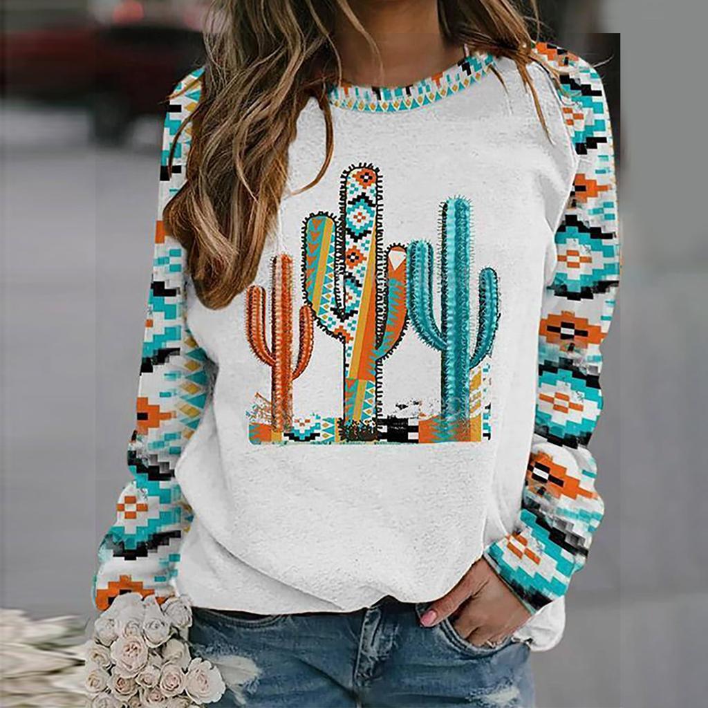 Women's Pullover Loose Sweater Multicolor Striped Round Neck Long-sleeved T-shirt