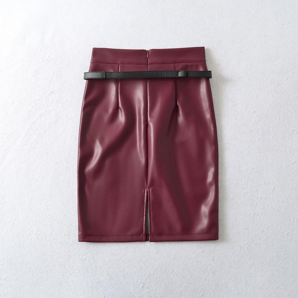 Sleek PU Leather High-Waisted Short Skirt with Waistband - Sexy, Hip-Hugging Design for Autumn/Winter