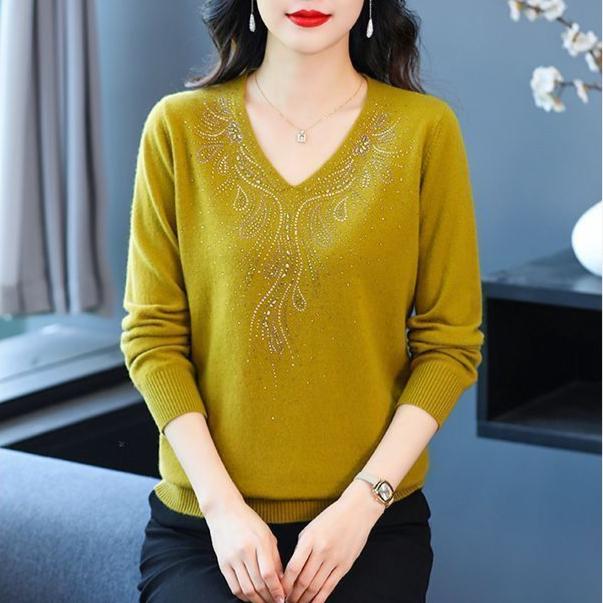 Autumn/winter Women's Knitwear Plus-size Sweaters Loose Pullover Knited Sweater V Neck Jumper