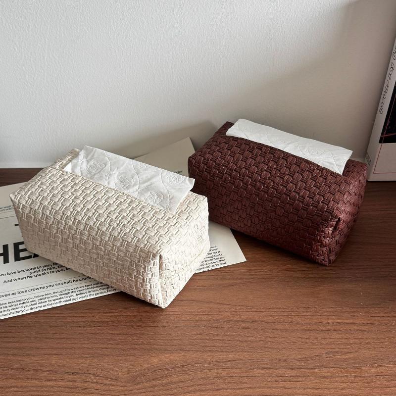 Decorative Vine Pattern Waterproof Leather Tissue Box with Drawer Practical Napkin Storage Organizer for Household Daily Use