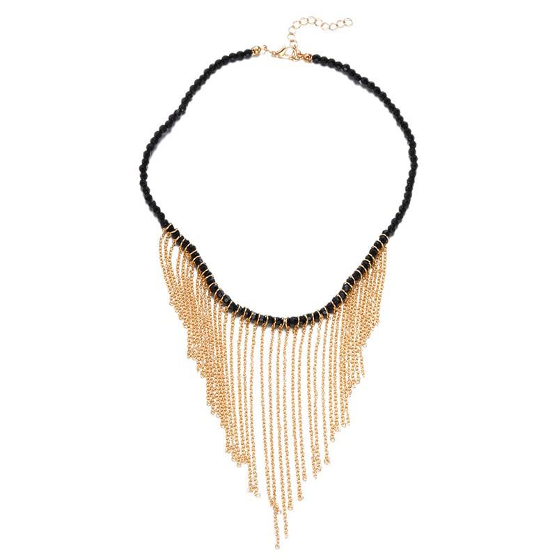 Tassel Necklace - European & American Cross-border Jewelry with Exaggerated Pendant, Niche Rice Bead, Clavicle Chain for Women