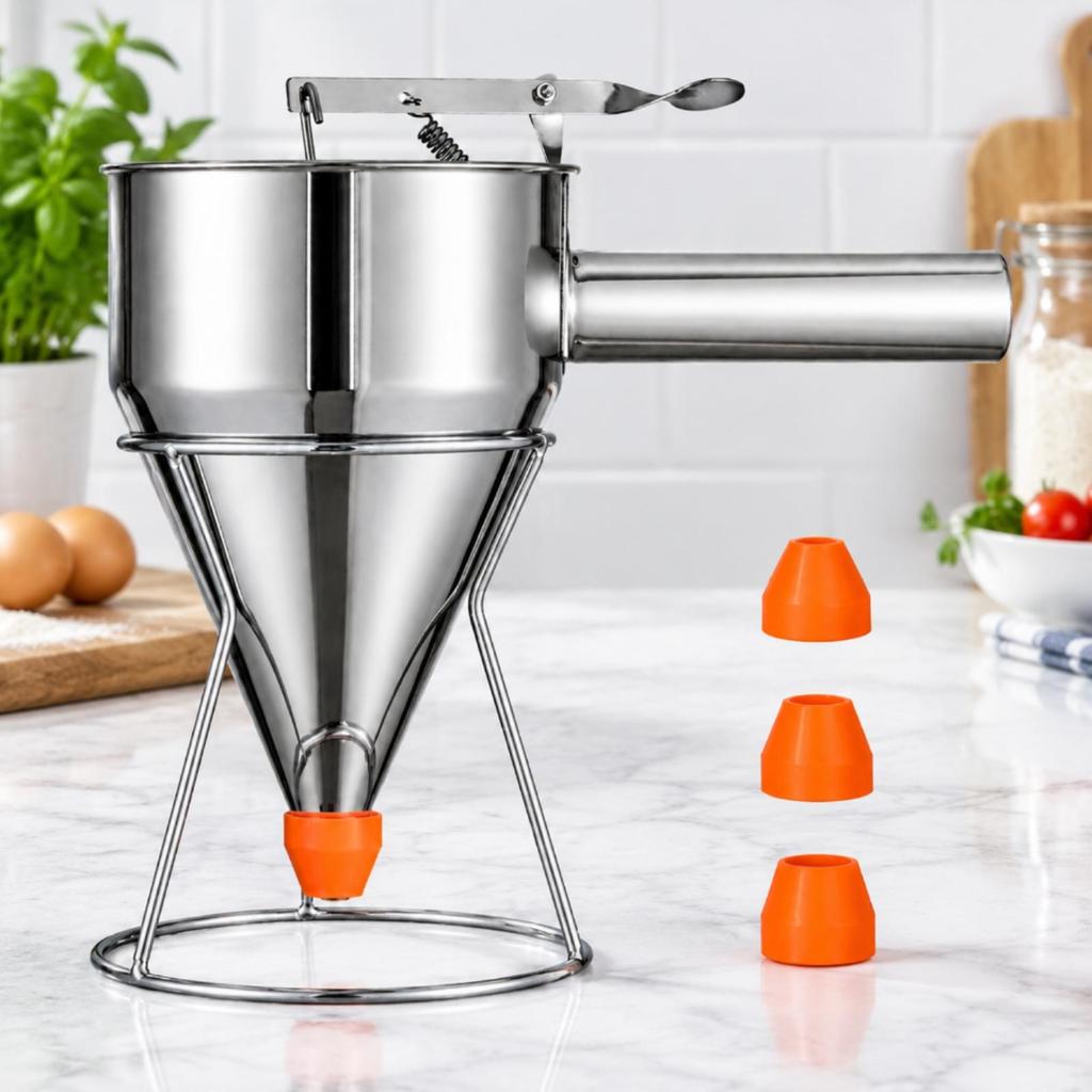 metal Batter Dispenser Control with Stand Funnel for Home Cooks, Food Stall