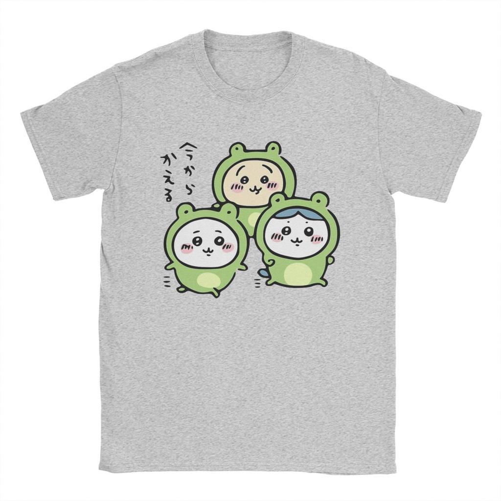 Men Chiikawa And Friends Frogs Hachiware Usagi T Shirt 100% Cotton Clothing Novelty Round Collar Tees Summer T-Shirt