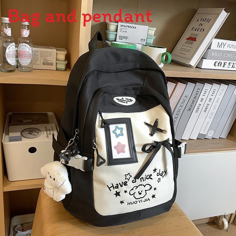 Cute Puppy Letter Embroidery And Strap Design Student Backpack With Pendant