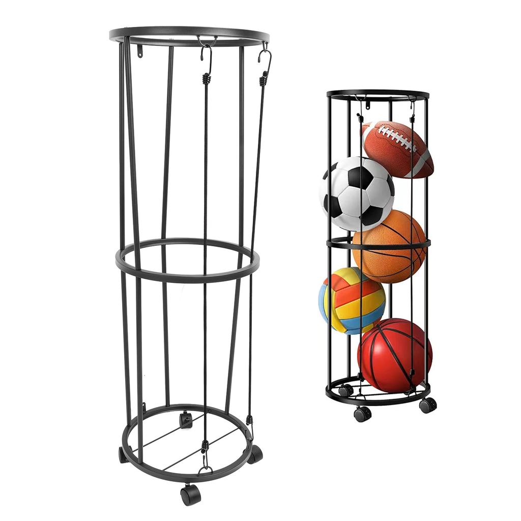 Ball Storage Rack Rolling Metal Lockable Ball Organizer for Basketball Soccer Volleyball