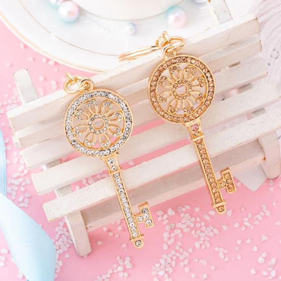 Keychain Pendant 3D Retro Key Shape Sparkling Rhinestones Inlaid Key Chain with Lobster Clasp Key Ring Bags Accessories