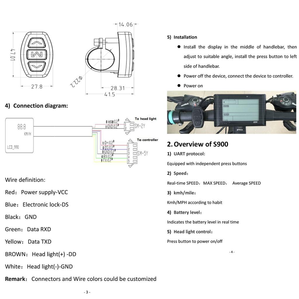 E-bike 25A/30A Brushless Motor Controller 24V 36V 48V 350W-1000W and S966/ SW900 LCD With PAS Throttle Kit for E-Scooter Rapir