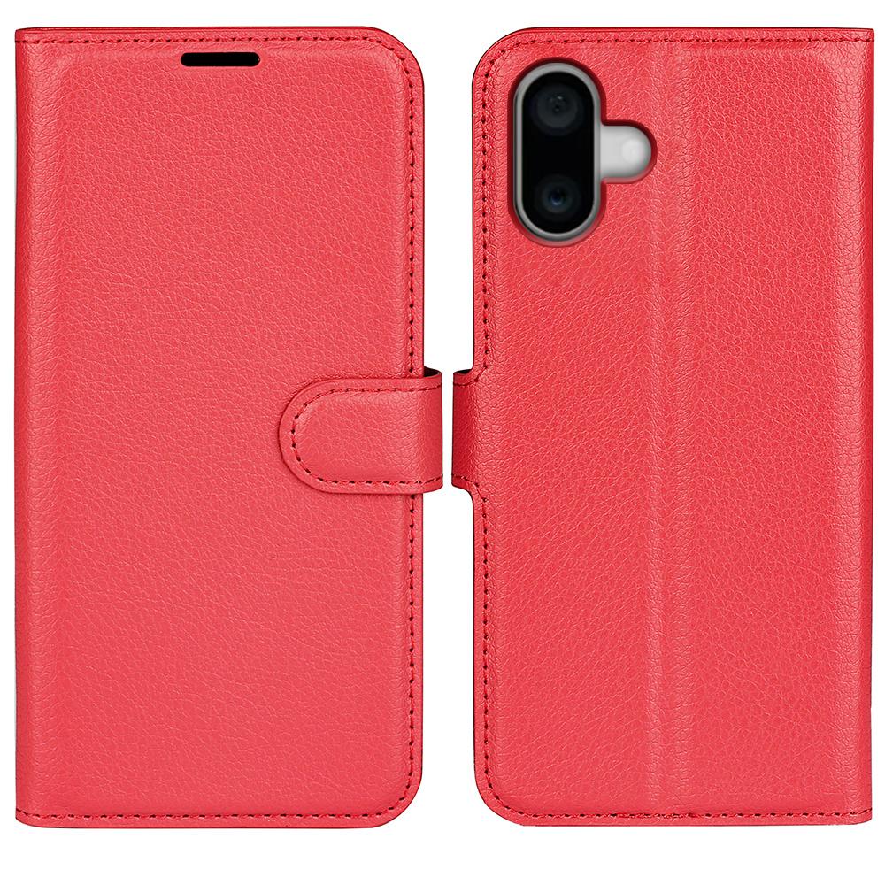For iPhone 16 Wallet Case Litchi Texture Shockproof Leather Flip Stand Phone Cover