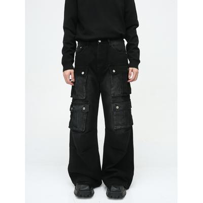 Men's Clothing New Product Niche Retro Multi Pocket Design Workwear Wide Leg Jeans