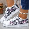 Women's Skull Bat Pattern Vulcanized Shoes Shoes Flat Shoes Lace Up Sneakers Female Casual Breathable Canvas Shoe