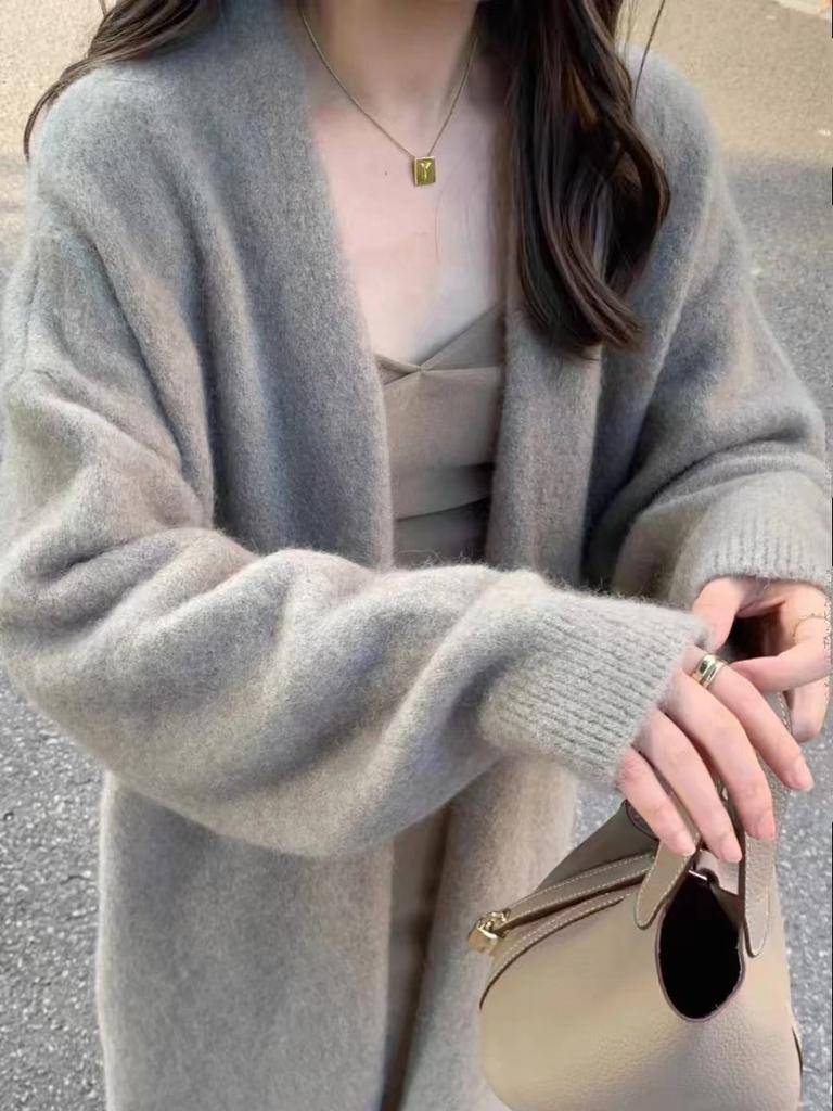 Autumn and winter medium and long sweater jacket loose lazy style design sense casual temperament niche knitted cardigan women