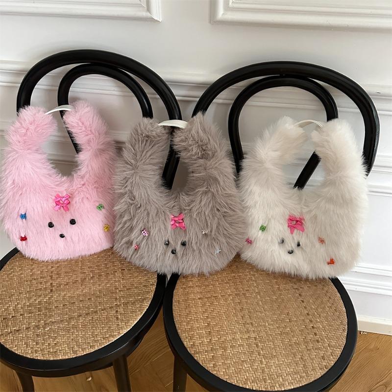 221 Winter new fashionable cute plush puppy handbag student shopping portable tote bag