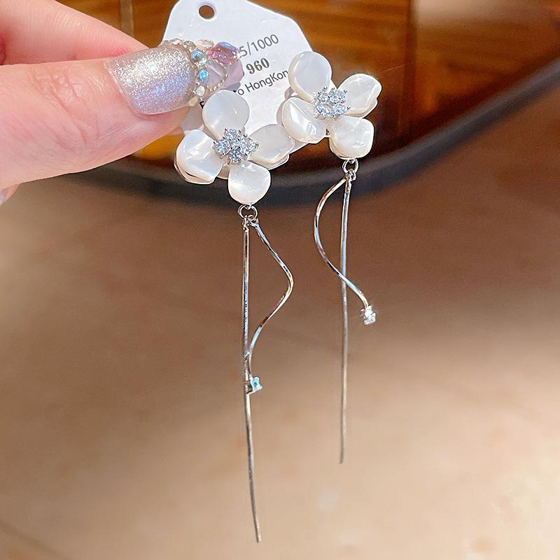 

Серьги-пусеты с бахромой из цветочного циркона, корейские, легкая роскошь, нишевые, модные, темпераментные, персонализированные серьги для женщин