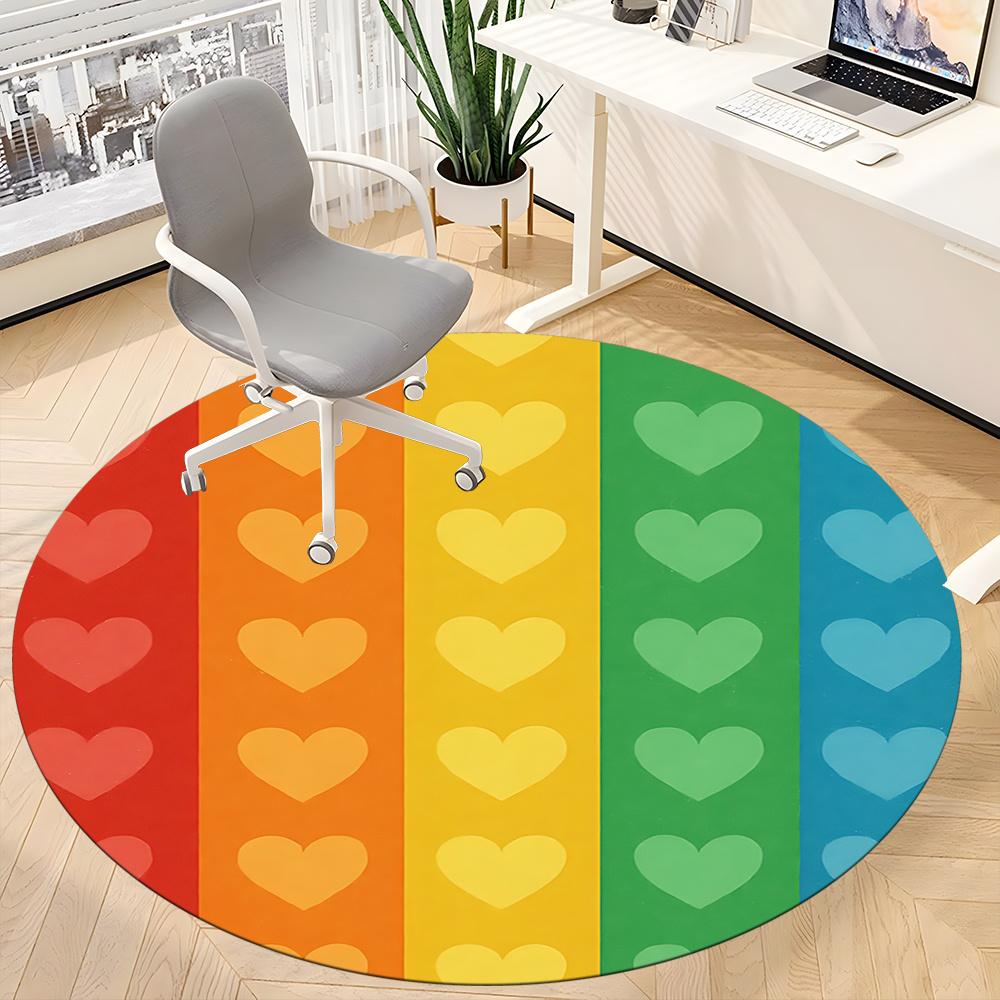 1pc Rainbow Hearts Office Round Area Rug, Indoor Mat Suitable ForOffice, Under Office Chairs Bedroom Living Room Home Decor, Room Decot264