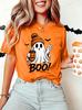 Halloween Party Women T-Shirt Black Cat & Pumpkin Graphic Print Short Sleeve Casual Daily Tops