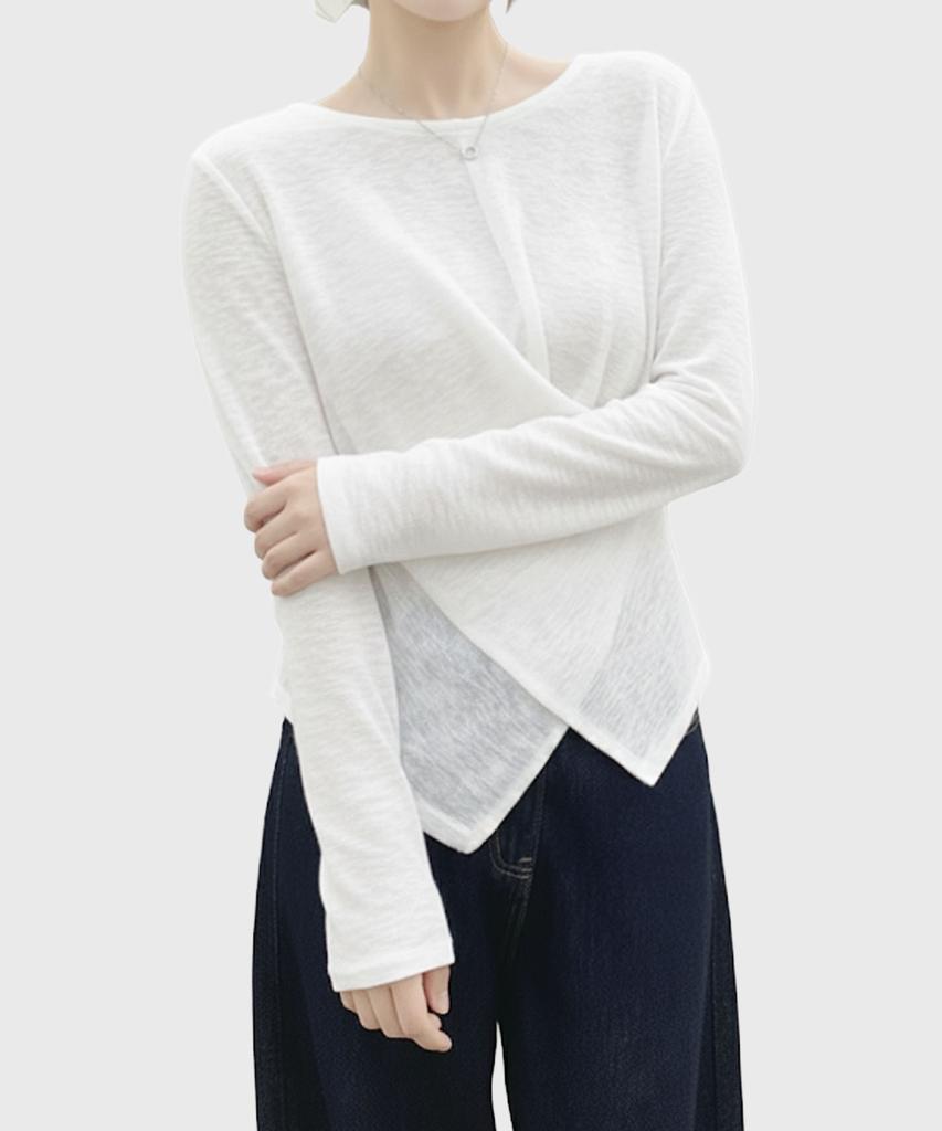 Keulleiseu Side Button Shirred Cross T-Shirt_Gray