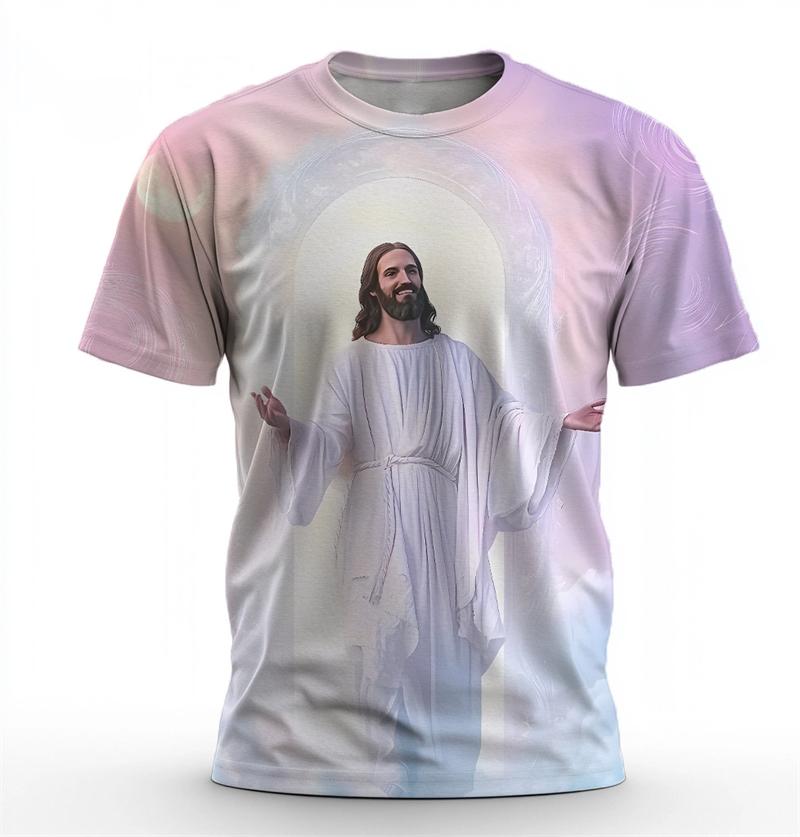 Camisetas Gráficas Tendência de Jesus Para Homens Moda Verão Streetwear Camisetas Cristãs Impressas em 3D Camisetas Frescas Oversized Gola Redonda Tops