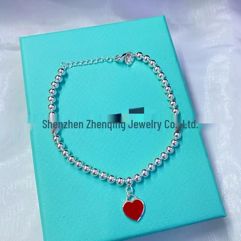 T Family 925 Sterling Silver Buddhist Beads Heart Bracelet - Red, Blue & Pink, Light Luxury Classic Versatile Style. 925 Silver 16+3