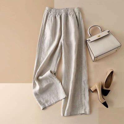 Pantaloni Larghi da Donna 2026 Estate Cotone-Lino Drappeggiati Dimagranti - Vita Alta, Sottili, Gamba Dritta Stile Casual