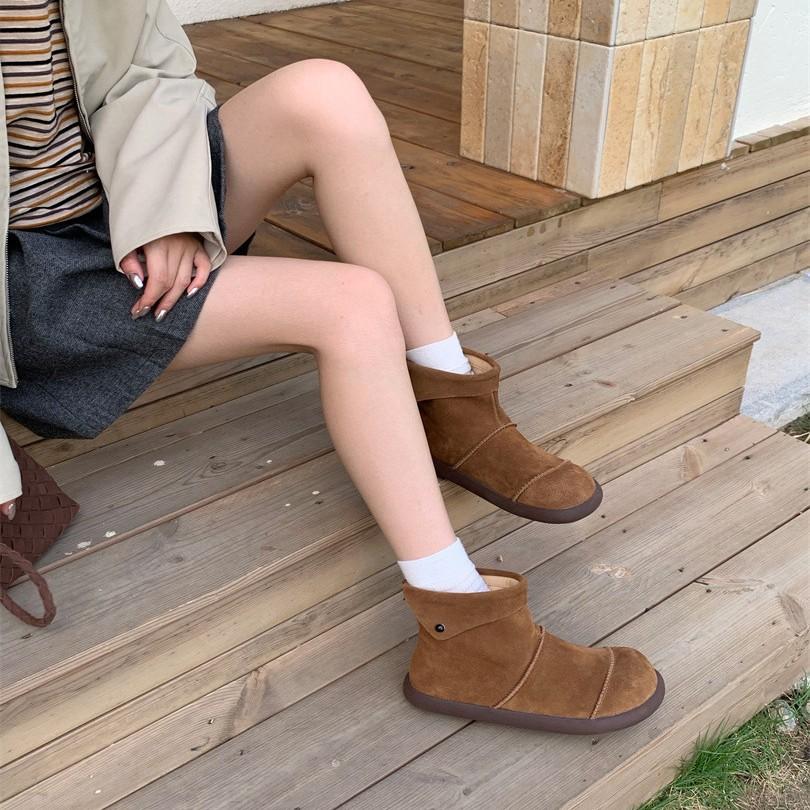 2025 Winter Snow Boots Leather Boots Inner Height Increasing Splicing Short Boots Martin Boots Frosted Leather and Naked Boots