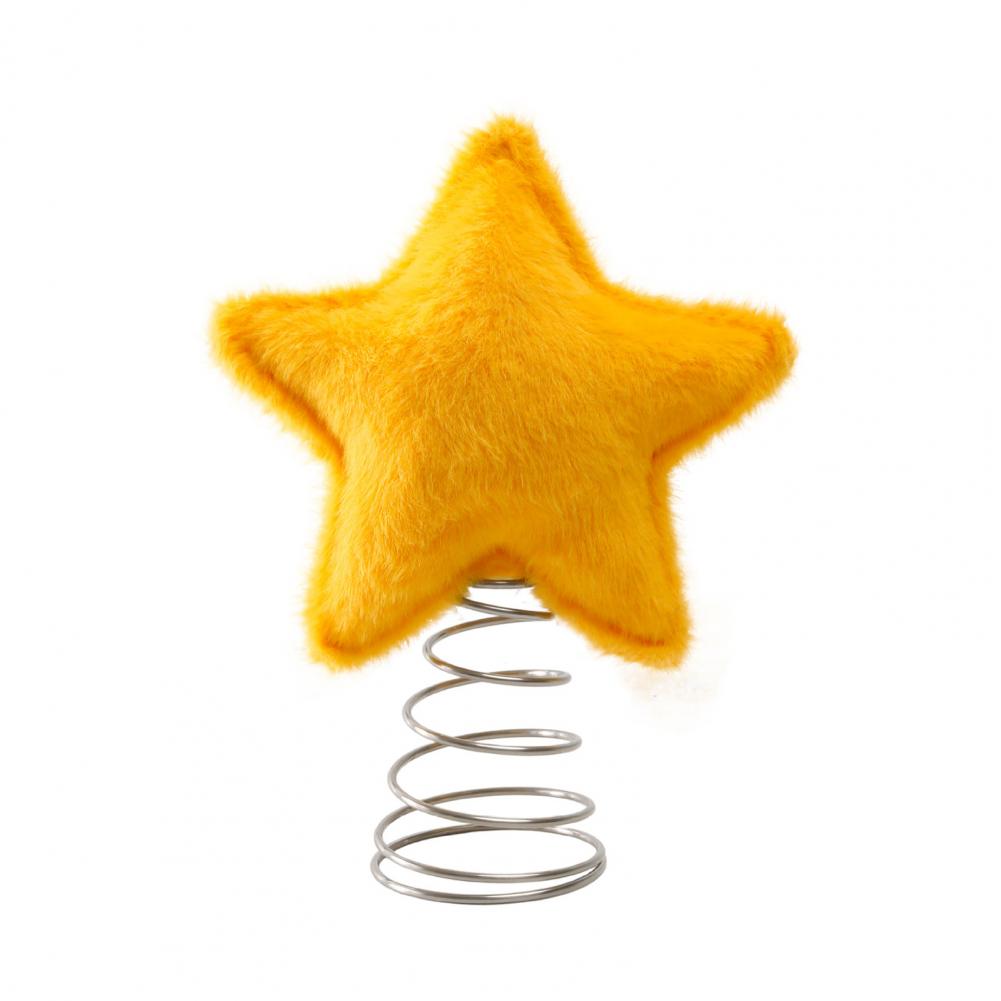 Plush Star Tree Topper Plush Five-pointed Star Christmas Tree Topper Metal Frame Secure Base Traditional Holiday Decor