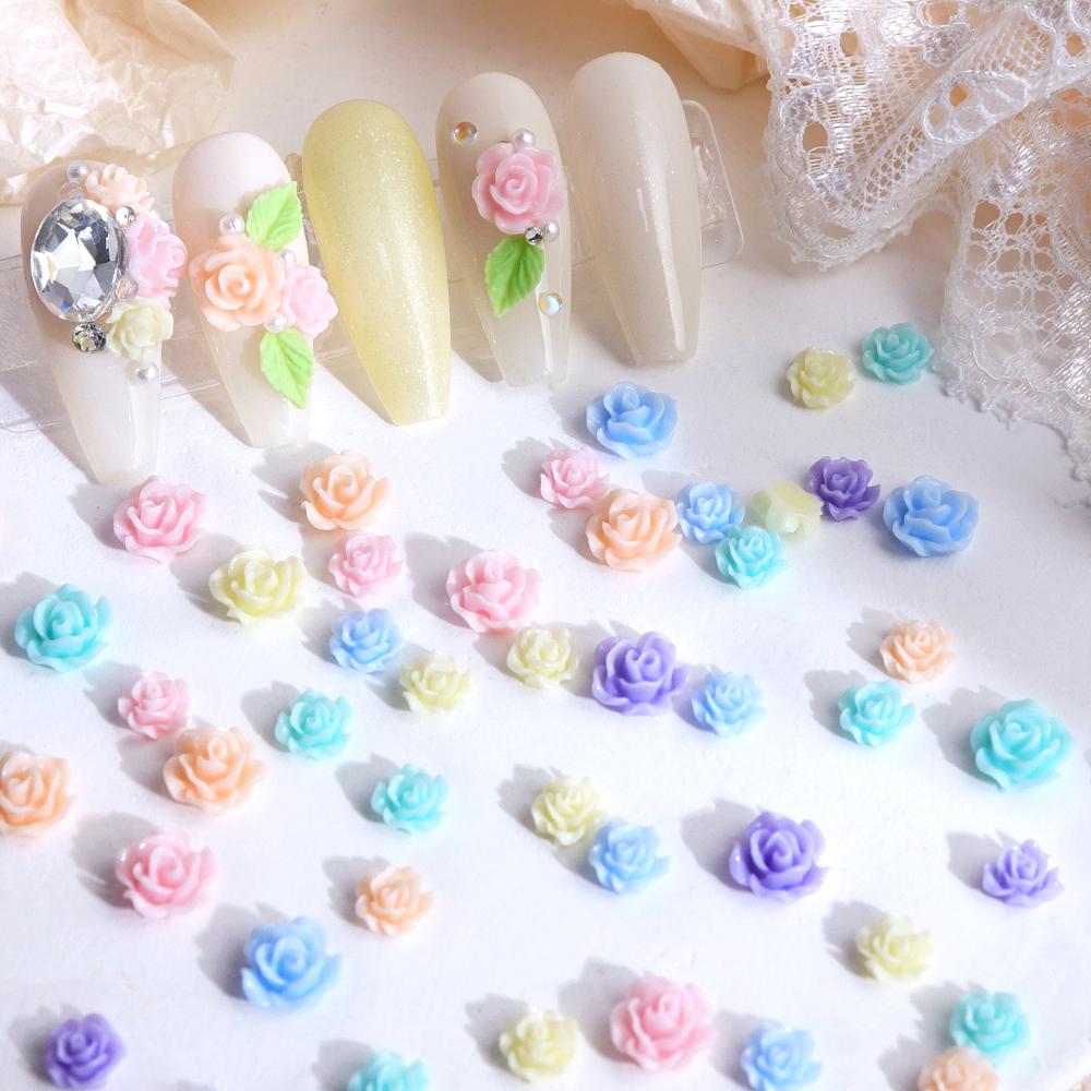 1 Schachtel Macaron Farbe Kamelienrose Nailart Charms Floral Harz Nageldekorationen Zubehör für Nagelbedarf Teile