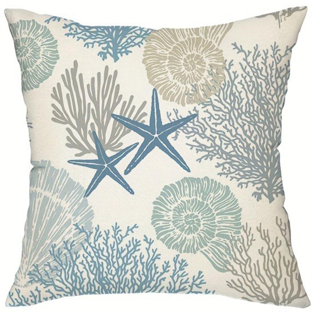 Marine Life Theme Cushion Cover Starfish Turtle Pattern Living Room Sofa Zipper Closure Pillowcase Does Not Include Pillow Core