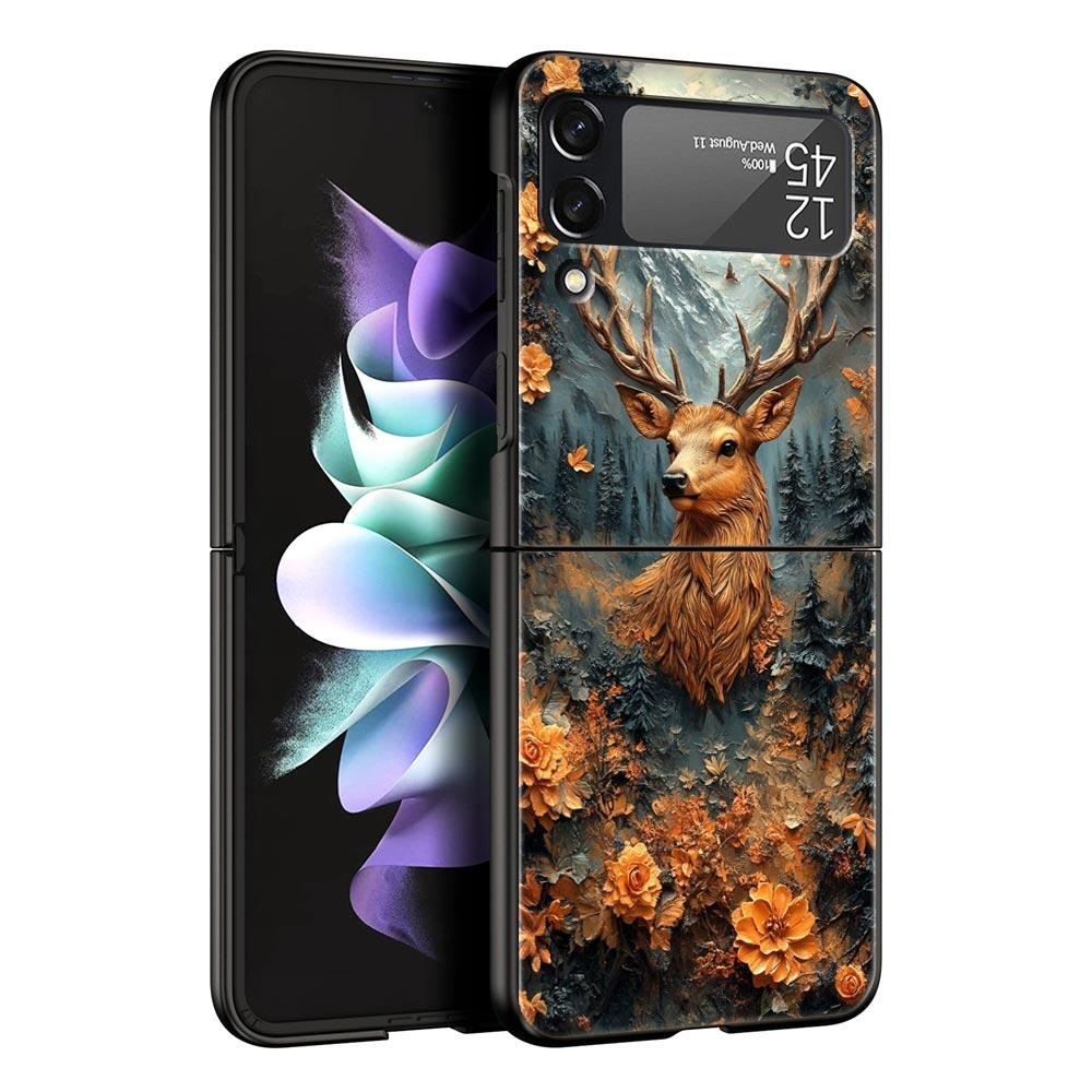 

Deer Lichee Pattern Hard PC Phone Case For Samsung Galaxy Z Flip 7 6 5 4 Black Cover For Galaxy Z Flip 3 Foldable Fundas Shell Z Flip 5