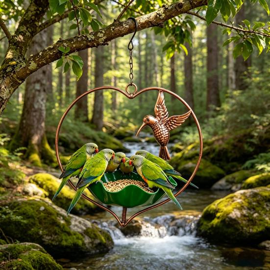 Outside Hummingbird Bird Feeder, Weather-proof Metal Butterfly Bird Bath, Hanging Feeding Bowl for Outdoor Garden Patio Yard
