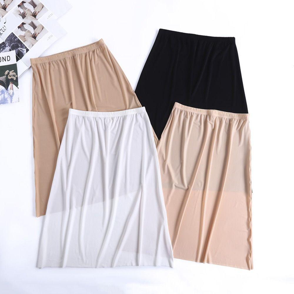 Einfarbiges Eis-Seiden-Unterkleid Damen Langes Unterkleid Sicherheitsunterkleid Slips Unterrock Halber Unterrock