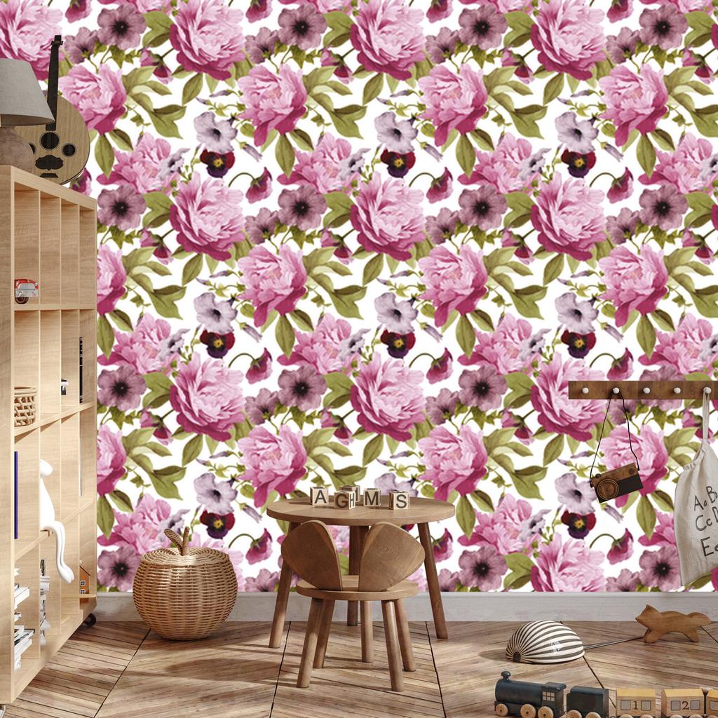 Pansies and peonies wallpaper for living room and bedroom 50x1000