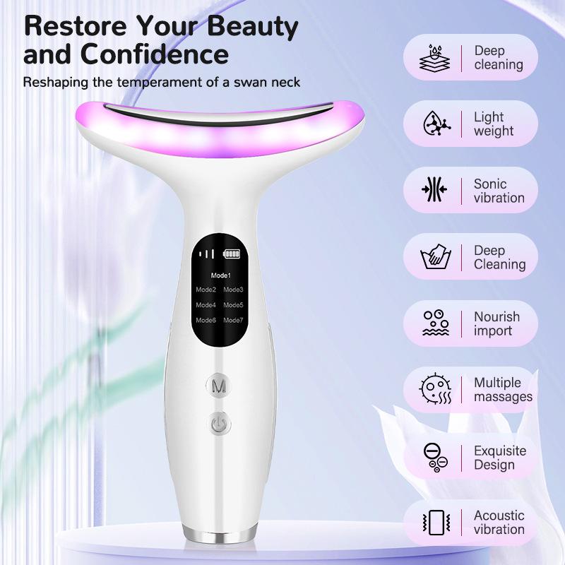 7-Color Light Neck Massager Microcurrent Lifting Tightening Facial Skin Care Device Home Use Gift