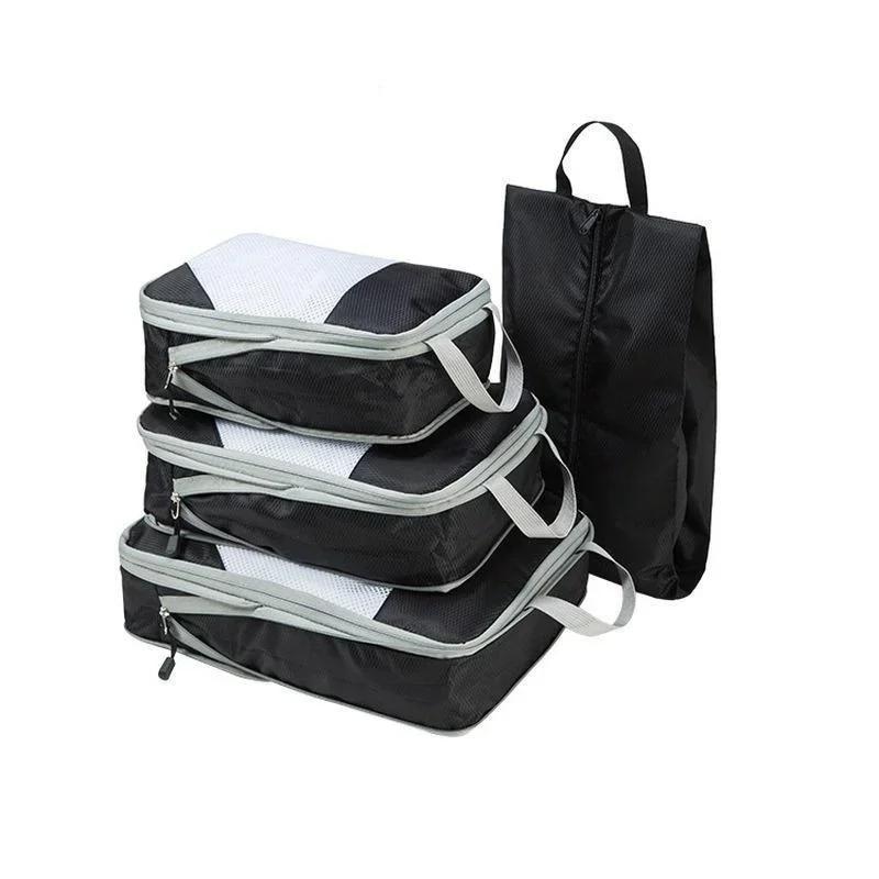 4Pcs/set Portable Compression Packing Cubes Luggage Suitcase Organizer Set Extensible Packing Mesh Bags Clothing Storage Bages