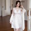 1011 New Ice Silk Sexy Pajamas Two-piece Set Women's Spring and Summer Long Sleeve Suspender Thin Loungewear with Chest Pad